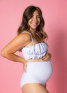 High-Waisted Swimsuit Bottom - Maternity - Light Blue Stripe