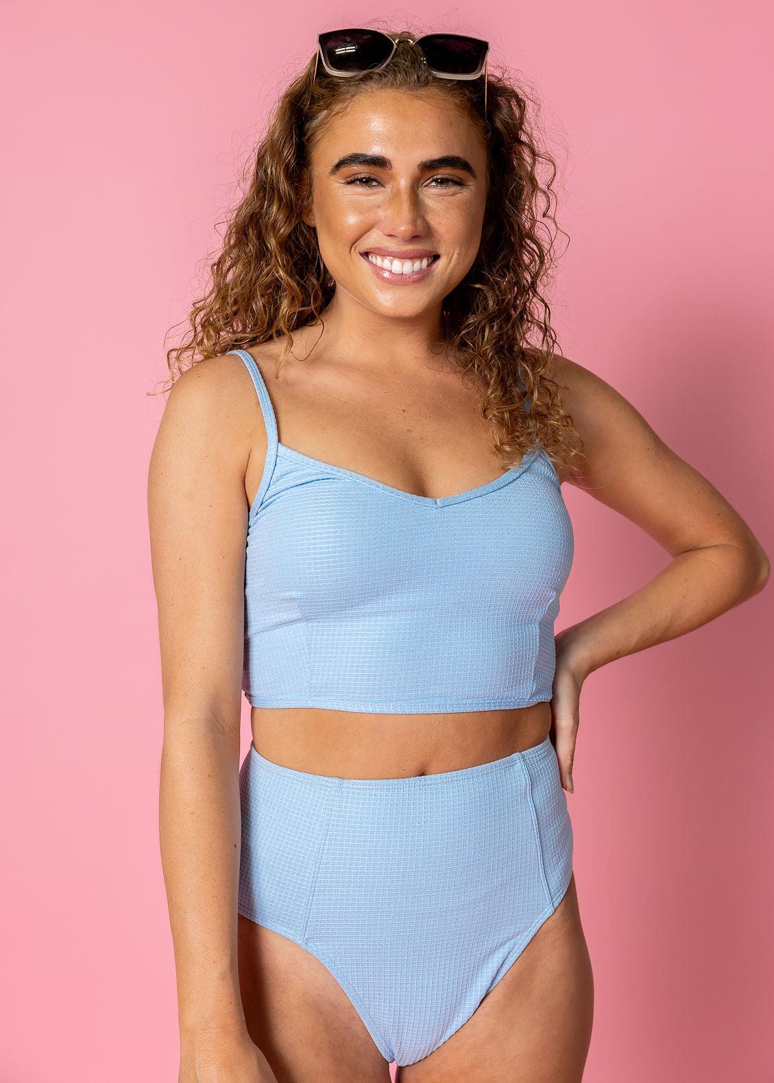 Crop Top Swimsuit - Waffled Barely Blue
