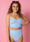 High-Waisted Swimsuit Bottom - Waffled Barely Blue