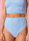 High-Waisted Swimsuit Bottom - Waffled Barely Blue