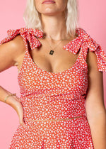 Crop Top Swimsuit - Red Ditsy Floral