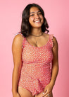 Crop Top Swimsuit - Red Ditsy Floral