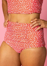 High-Waisted Swimsuit Bottom - Red Ditsy Floral