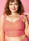 Crop Top Swimsuit - Red Ditsy Floral