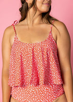 Crop Top Swimsuit - Red Ditsy Floral