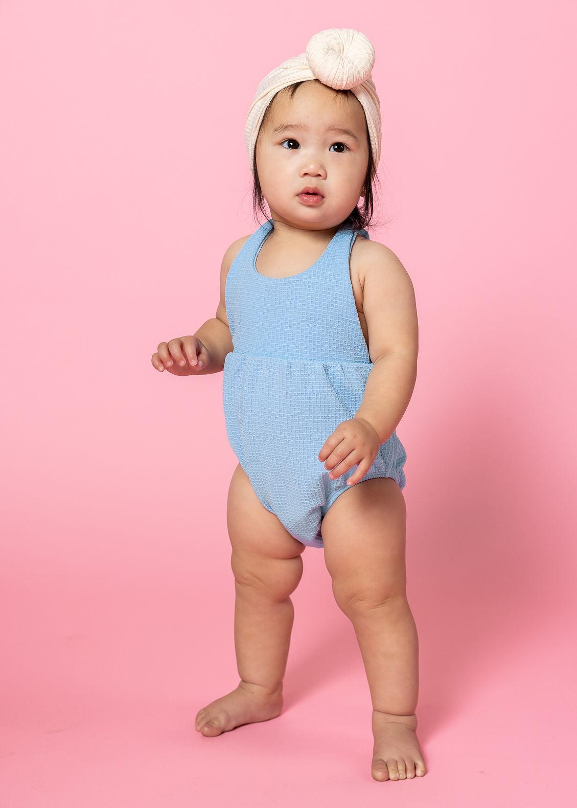 Baby Girl One-Piece Swimsuit - Waffled Barely Blue