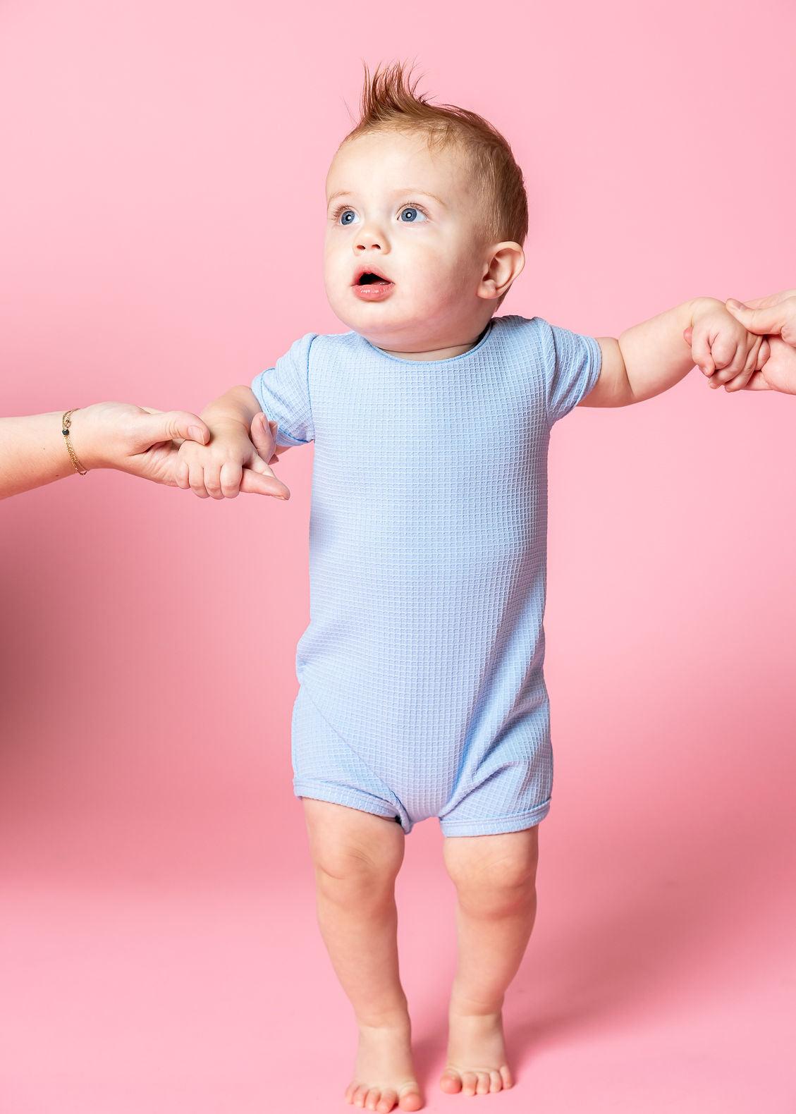 Baby Girl/Boy Swimsuit Rashguard One-Piece - Waffled Barely Blue