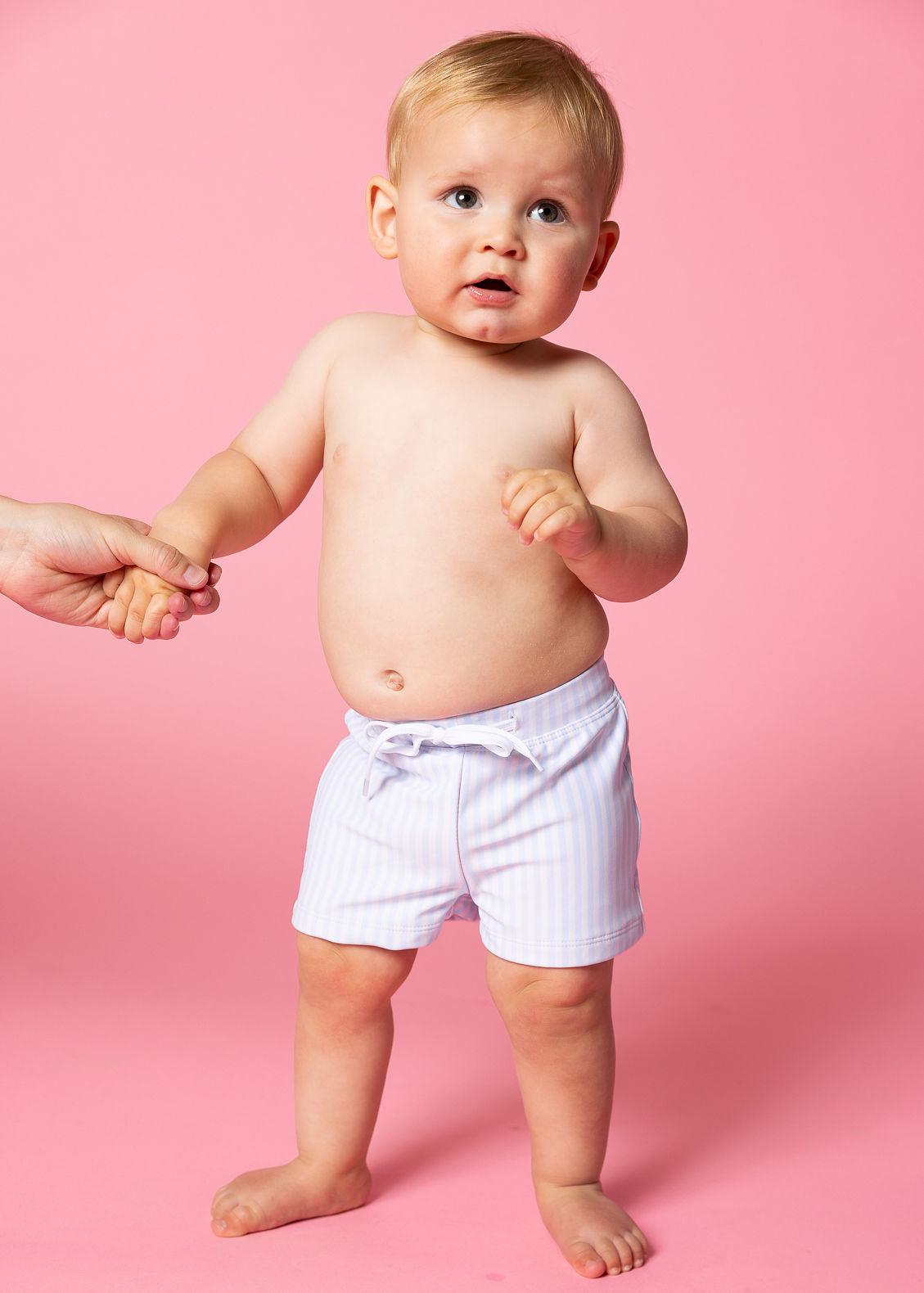 Baby Boy Swimsuit - Shorts - Light Blue Stripe