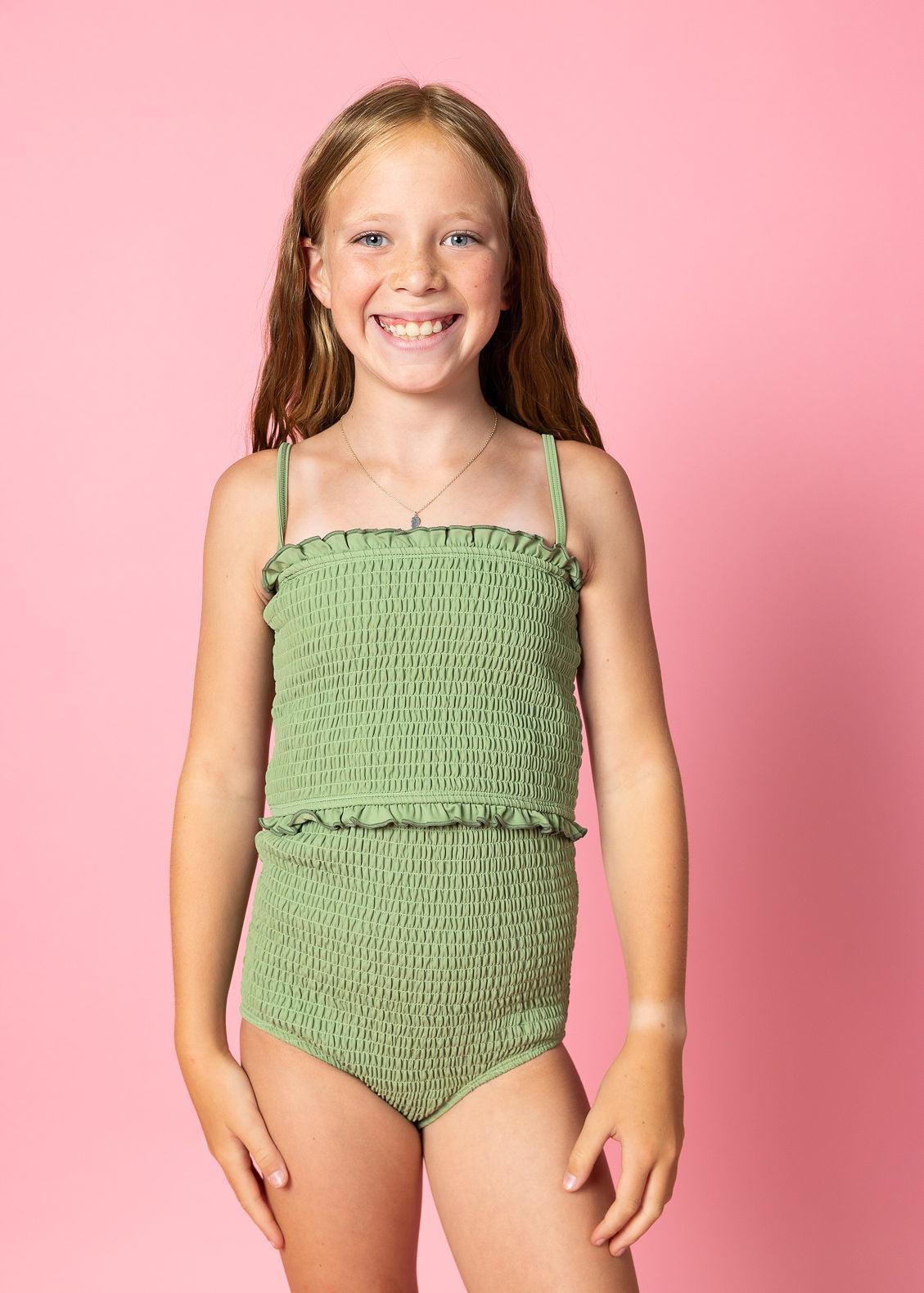 Teen Girl Crop Top Swimsuit - Meadow Green