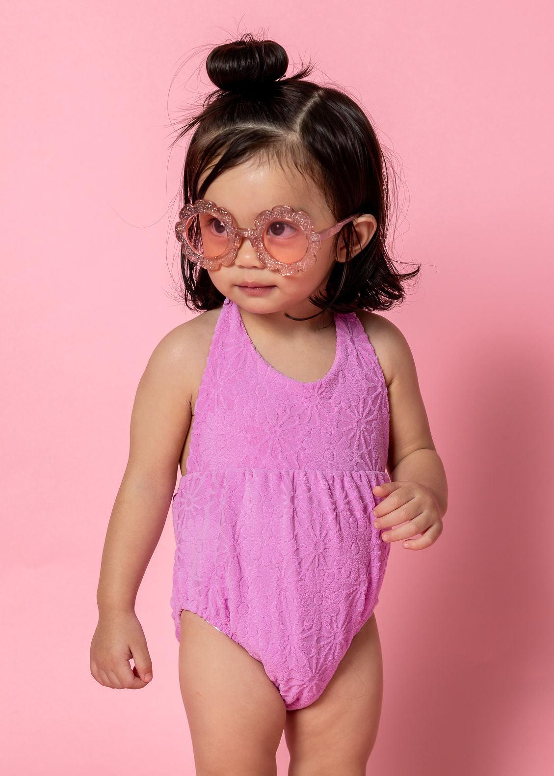 Baby Girl One-Piece Swimsuit - Textured Orchid Daisy