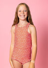 Teen Girl Crop Top Swimsuit - Red Ditsy Floral
