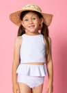 Girls Crop Top Swimsuit - Light Blue Stripe