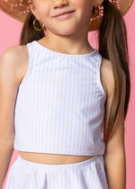 Girls Crop Top Swimsuit - Light Blue Stripe