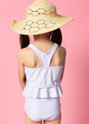 Girls Crop Top Swimsuit - Light Blue Stripe
