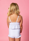 Girls Crop Top Swimsuit - Light Blue stripe