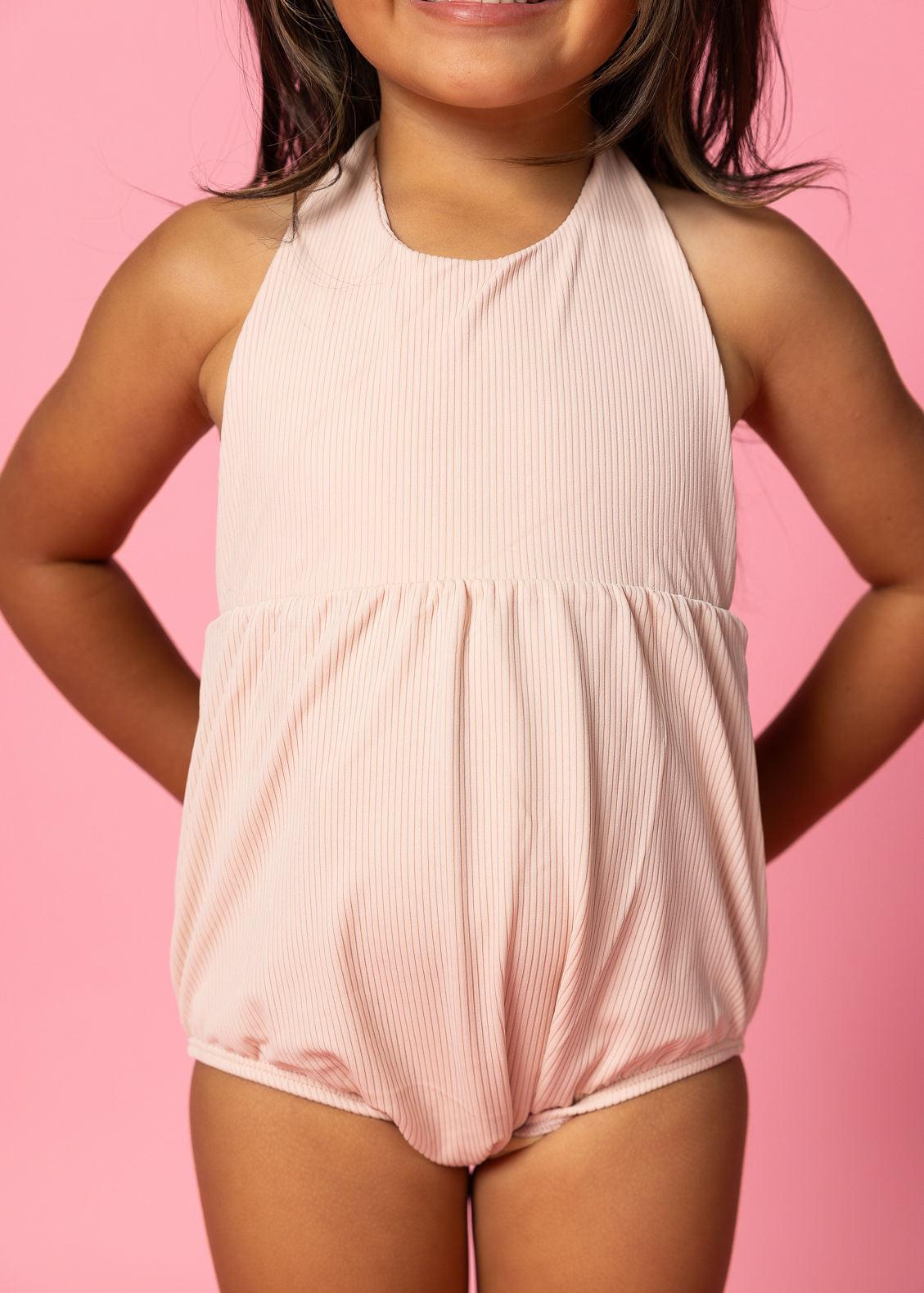 Girls One-Piece Swimsuit - Ribbed Whipped Peach