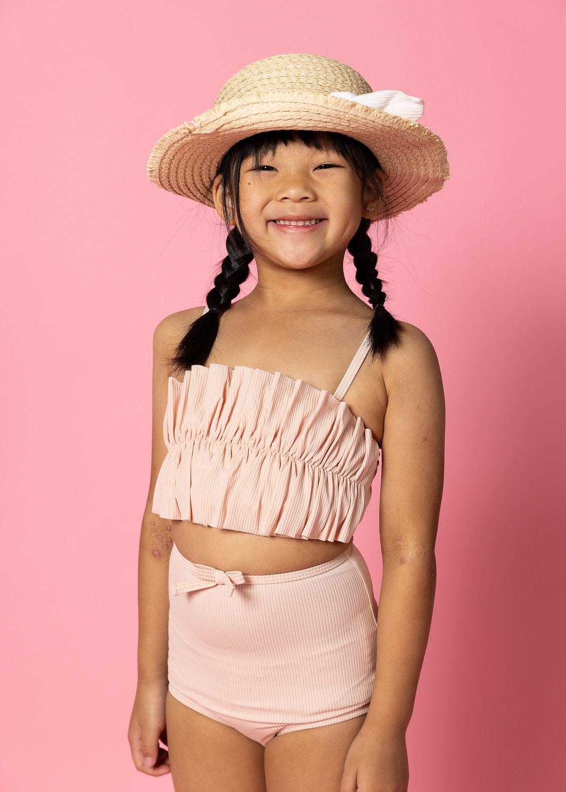 Girls High-Waisted Swimsuit Bottoms - Ribbed Whipped Peach