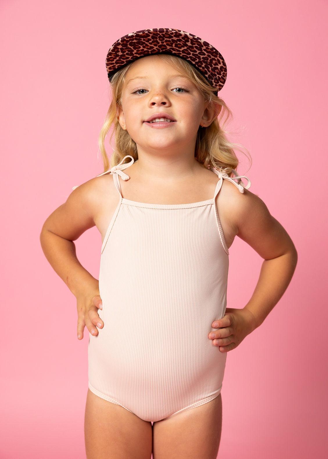 Girls One-Piece Swimsuit - Ribbed Whipped Peach