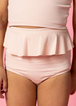 Girls High-Waisted Swimsuit Bottoms - Ribbed Whipped Peach