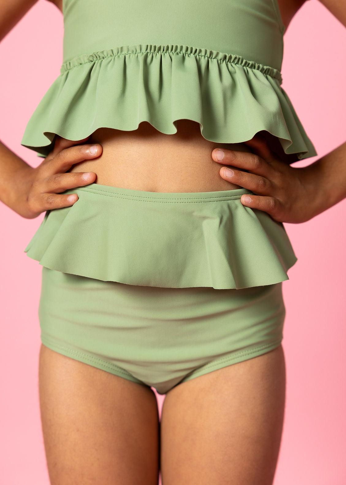 Girls High-Waisted Swimsuit Bottoms - Meadow Green