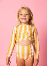 Girls Swimsuit Rashguard Crop Top - Vintage Triangles