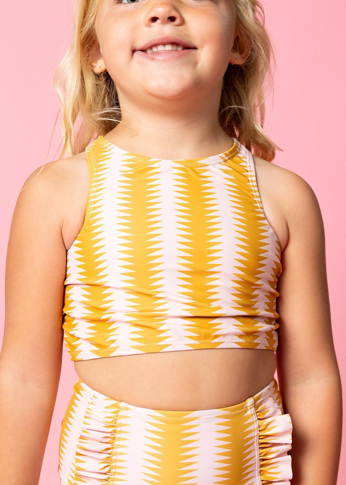 Girls Crop Top Swimsuit - Vintage Triangles