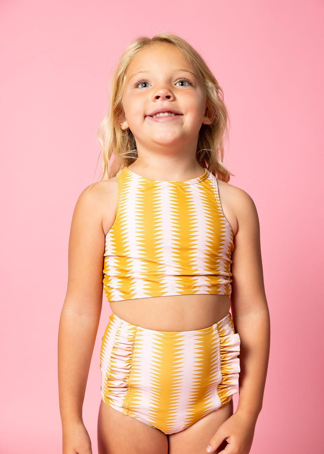 Girls Crop Top Swimsuit - Vintage Triangles