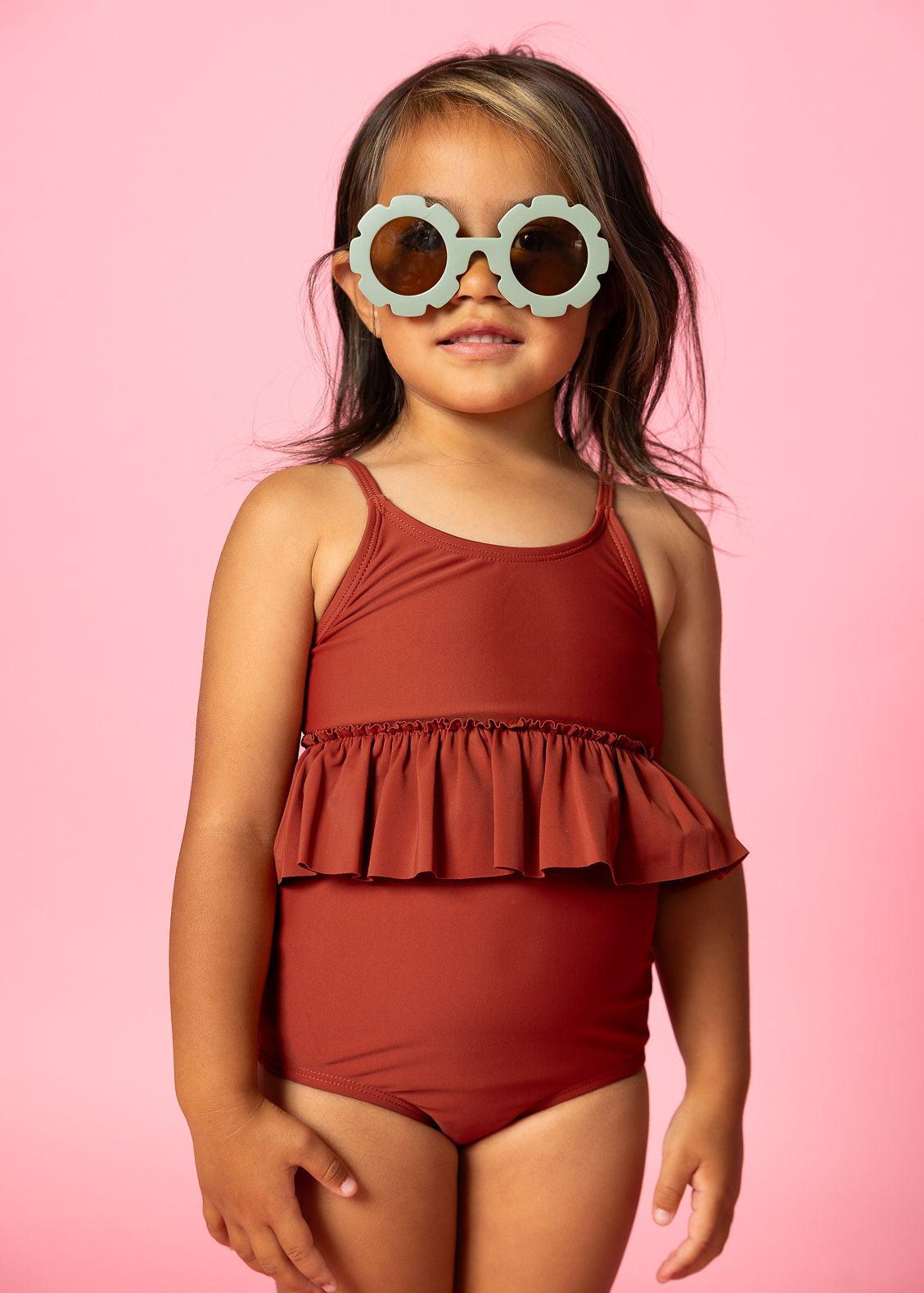 Girls High-Waisted Swimsuit Bottoms - Amber Brown