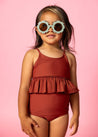 Girls High-Waisted Swimsuit Bottoms - Amber Brown