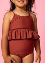 Girls Crop Top Swimsuit - Amber Brown