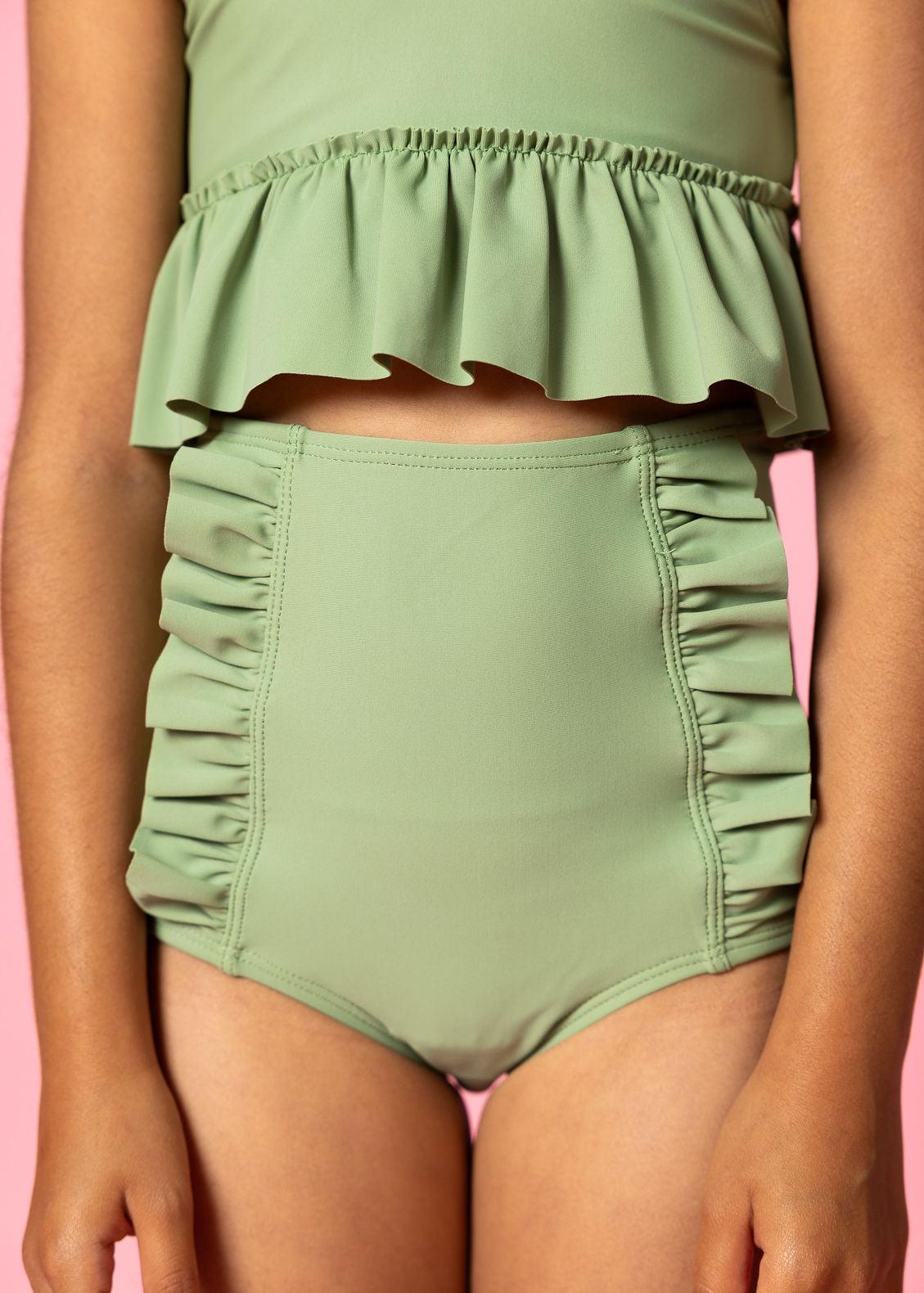 Girls High-Waisted Swimsuit Bottoms - Meadow Green
