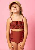 Girls High-Waisted Swimsuit Bottoms - Amber Brown