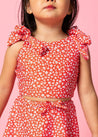 Girls Crop Top Swimsuit - Red Ditsy Floral