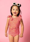 Girls Crop Top Swimsuit - Red Ditsy Floral