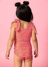 Girls Crop Top Swimsuit - Red Ditsy Floral