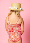 Girls Crop Top Swimsuit - Red Ditsy Floral