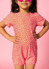 Girl/Boy Swimsuit Rashguard One-Piece - Red Ditsy Floral