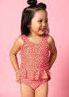 Girls Crop Top Swimsuit - Red Ditsy Floral