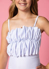 Teen Girl Crop Top Swimsuit - Light Blue Stripe
