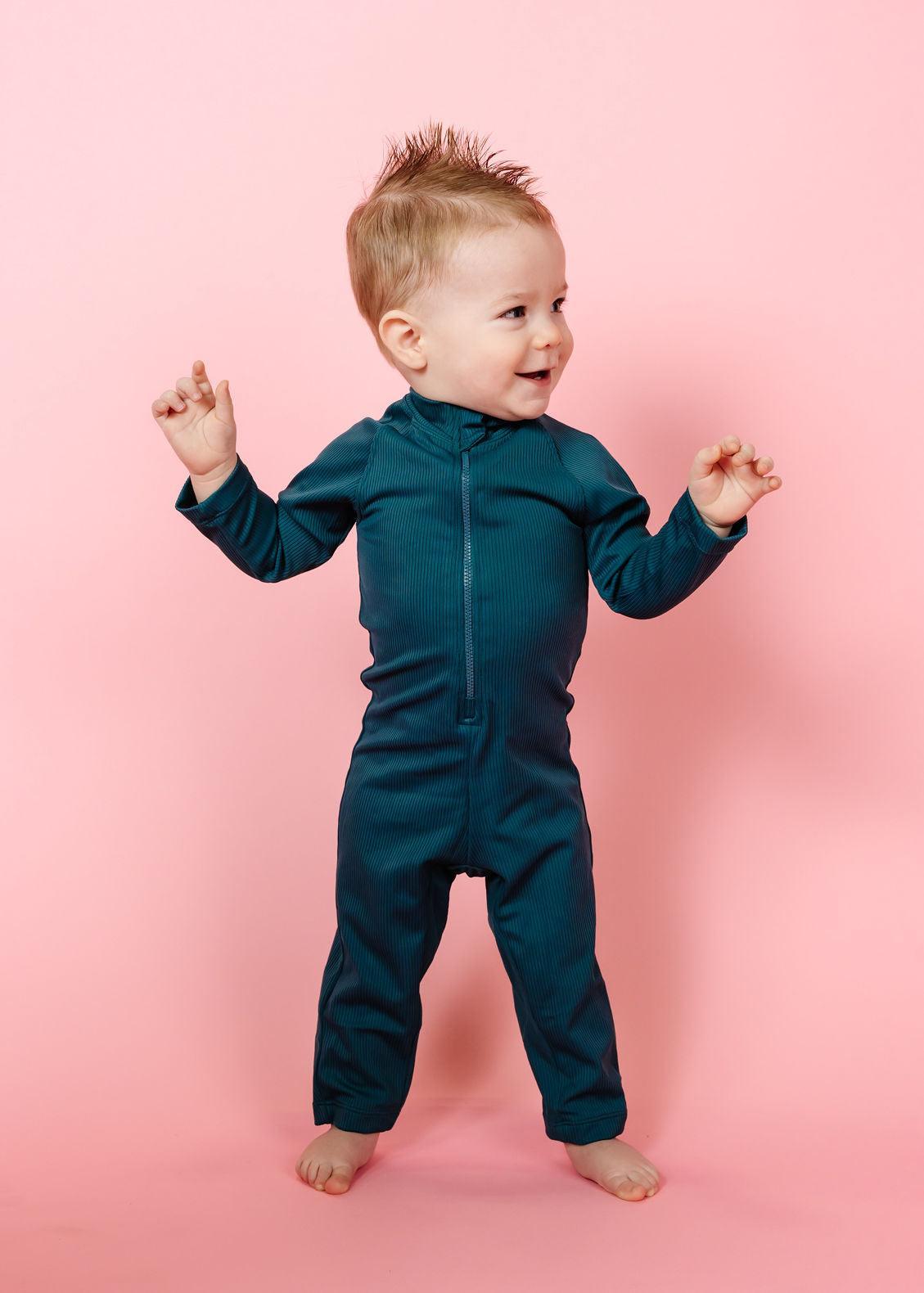 Baby Girl/Boy Swimsuit Rashguard One-Piece - Ribbed Midnight Teal