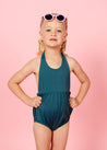 Girls One-Piece Swimsuit - Ribbed Midnight Teal