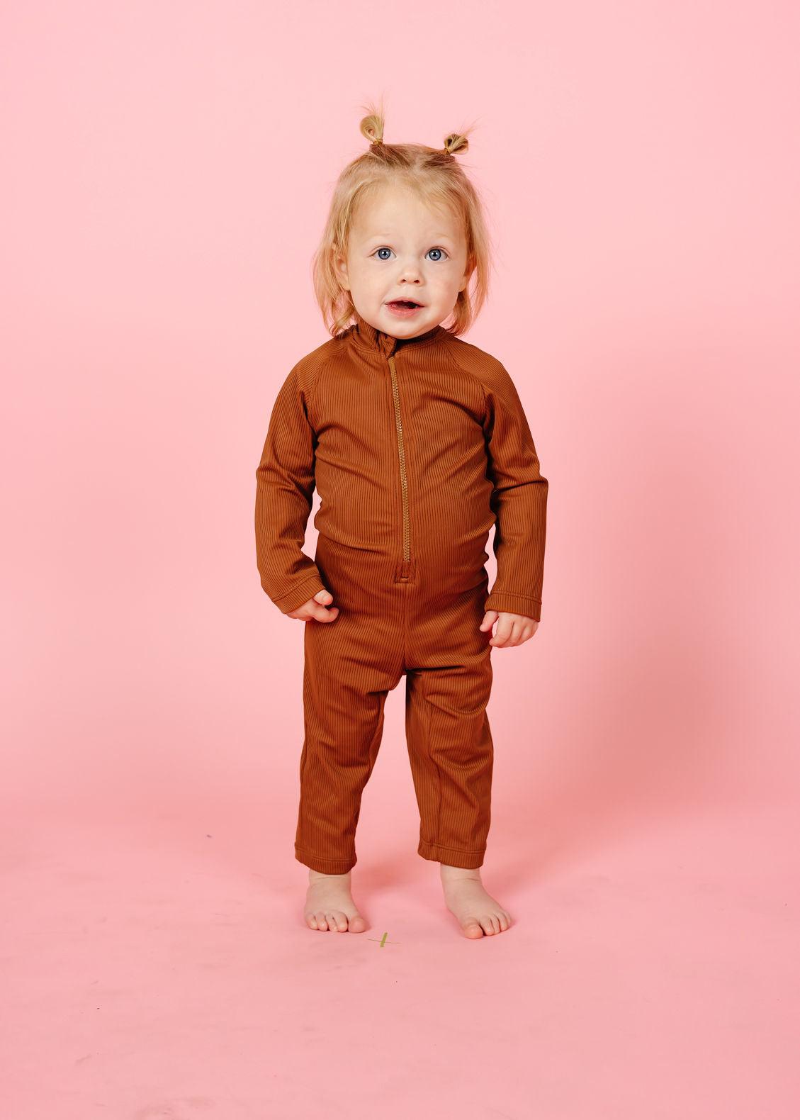 Baby Girl/Boy Swimsuit Rashguard One-Piece - Ribbed Caramel