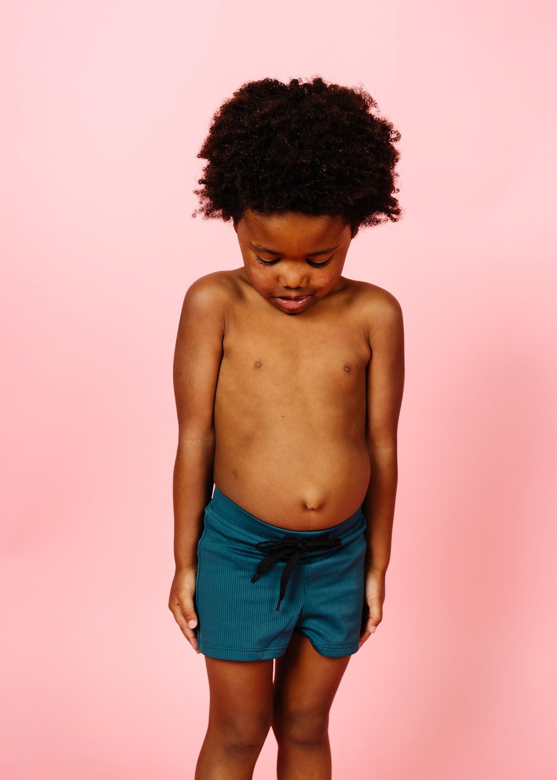 Boys Swimsuit - Shorts  - Ribbed Midnight Teal