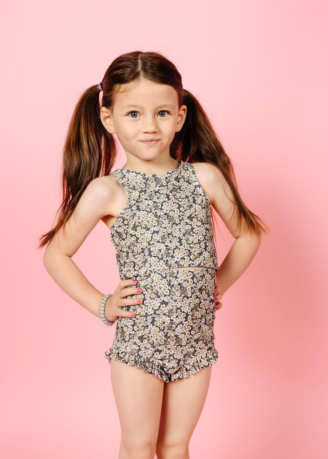 Girls Crop Top Swimsuit - Antique Daisy