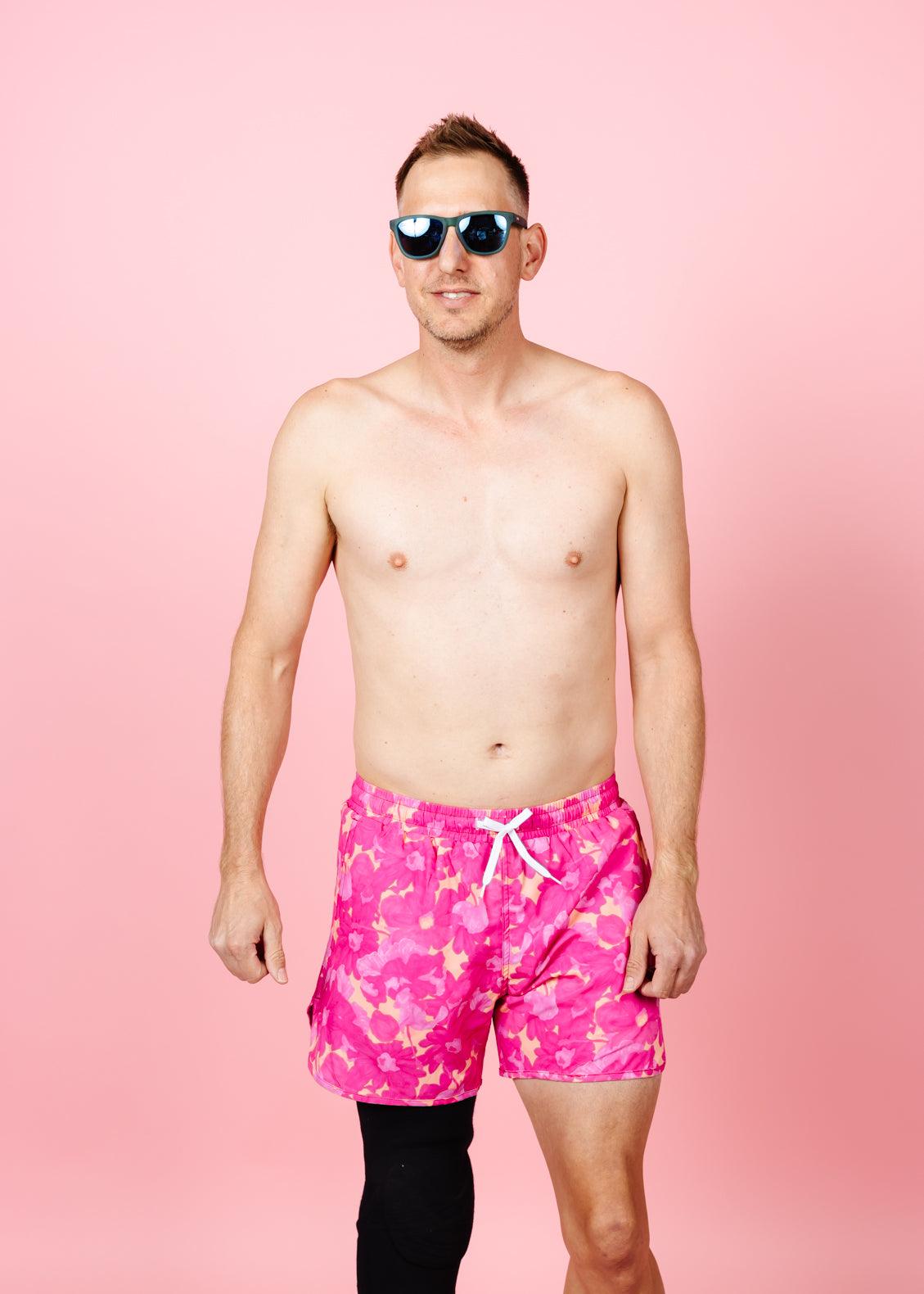 Men's Retro Shorties | Pink Blooms - Kortni Jeane