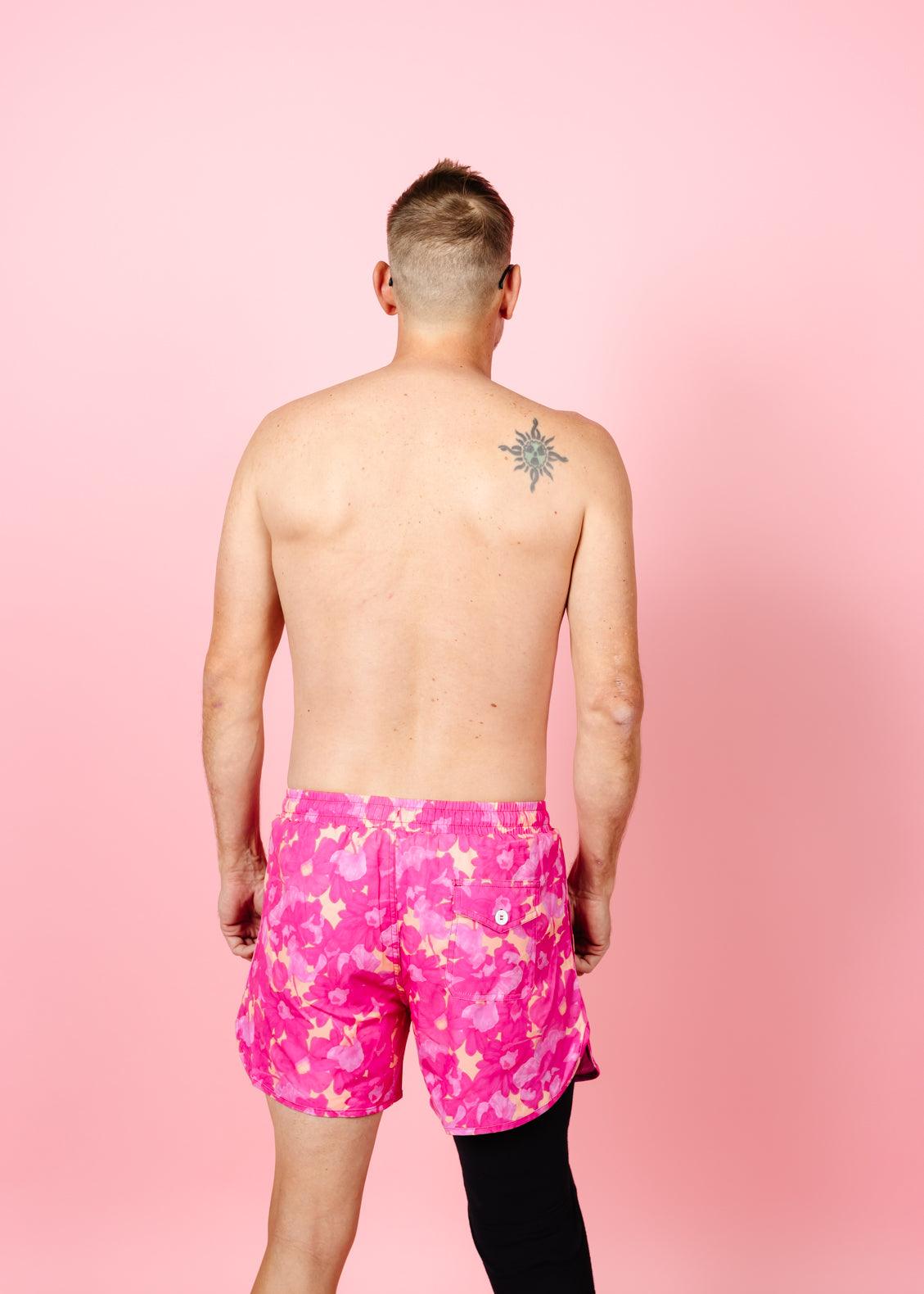 Men's Retro Shorties | Pink Blooms - Kortni Jeane