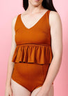 Crop Top Swimsuit - Ribbed Caramel