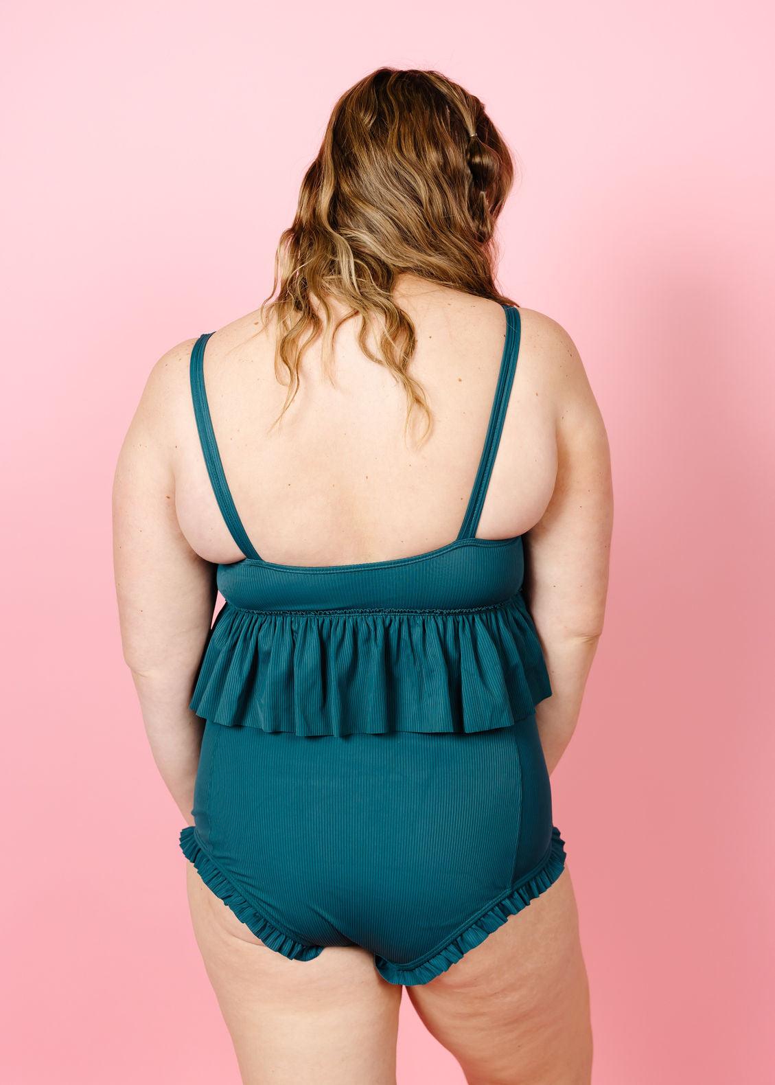 High-Waisted Swimsuit Bottom - Ribbed Midnight Teal