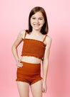 Girls Crop Top Swimsuit - Ribbed Caramel