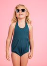 Girls One-Piece Swimsuit - Ribbed Midnight Teal